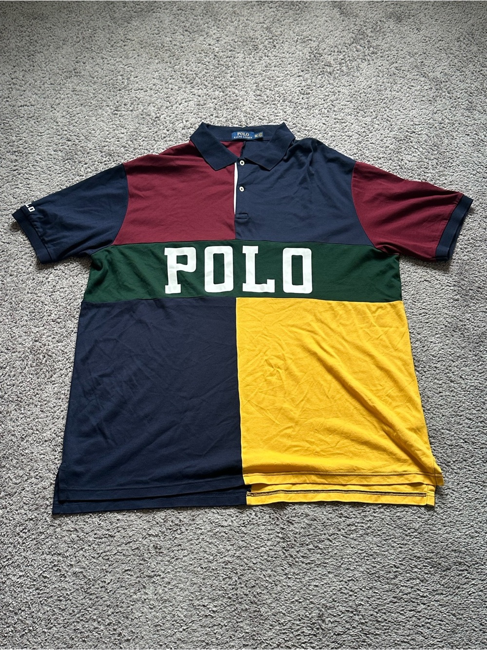 Polo Colorblock Rugby Polo Shirt - Navy, Maroon, Green, Yellow 2XL Tall